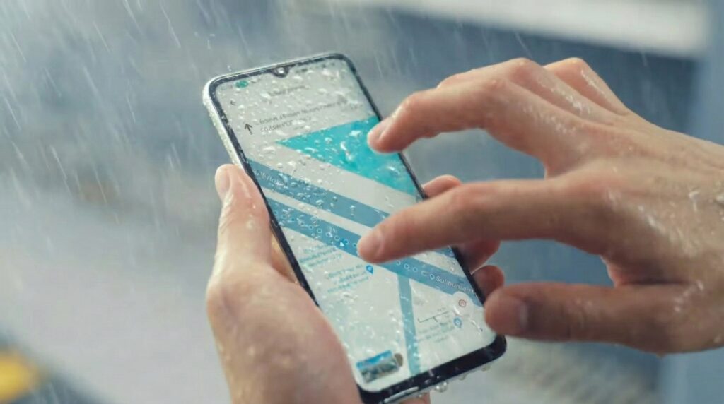 Foto: OPPO A6X masih bisa scroll ketika layar terkena air.