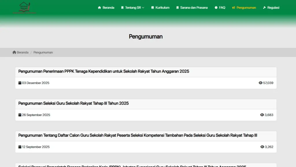 Gambar: Halaman Pengumuman Resmi Kemensos Sekolah Rakyat